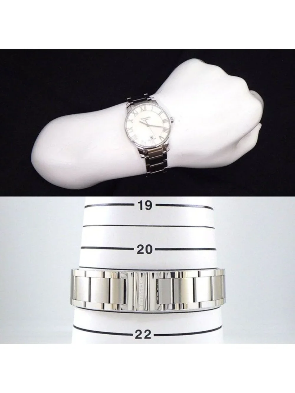 Tiffany & Co Watch Atlas Dome Date Back Skelton Guilloche Silver Dial SS